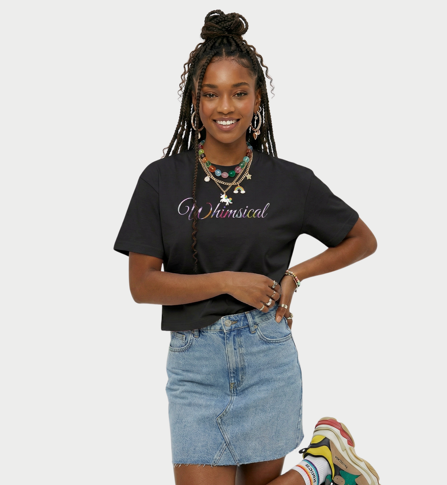 Whimsical Women's Boxy Tee – Pastel Cursive Graphic Crop T‑Shirt
