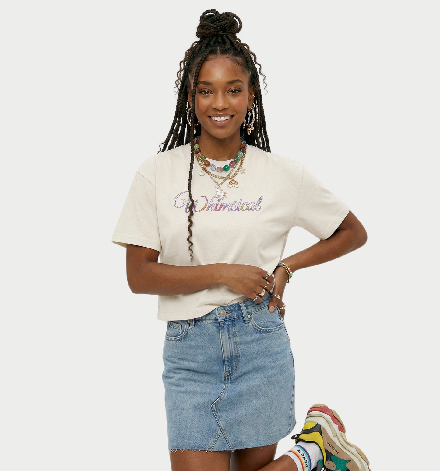 Whimsical Women's Boxy Tee – Pastel Cursive Graphic Crop T‑Shirt