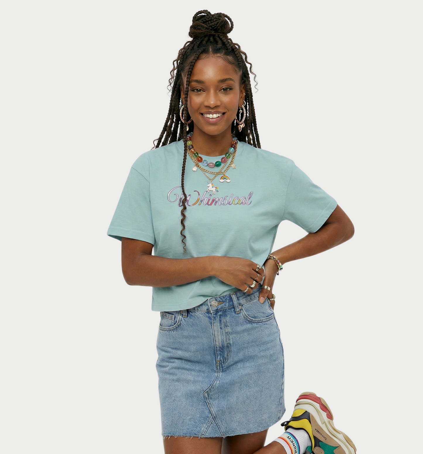 Whimsical Women's Boxy Tee – Pastel Cursive Graphic Crop T‑Shirt