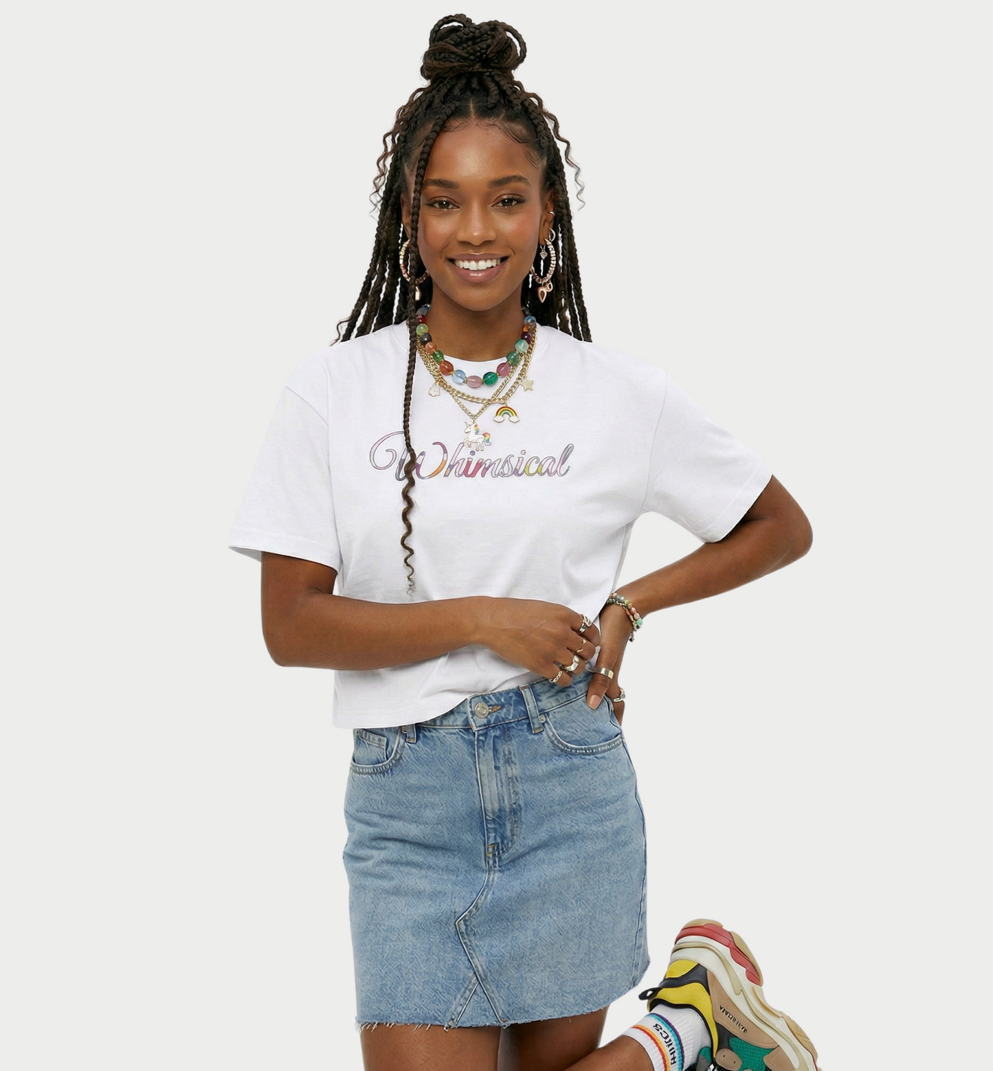 Whimsical Women's Boxy Tee – Pastel Cursive Graphic Crop T‑Shirt