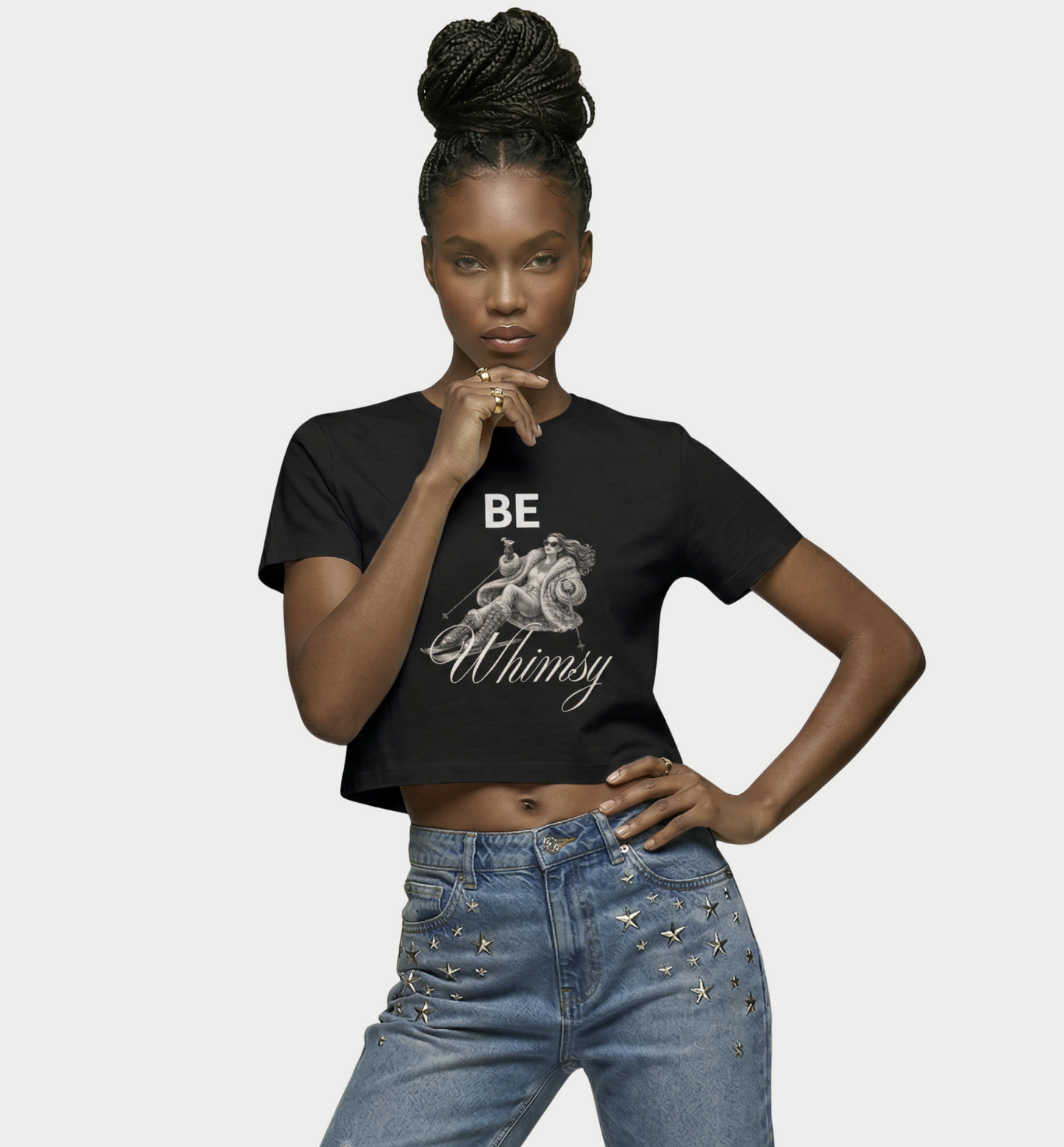 Crop Tee — 'Be Whimsy' Retro Cherub Graphic Women's Crop Top